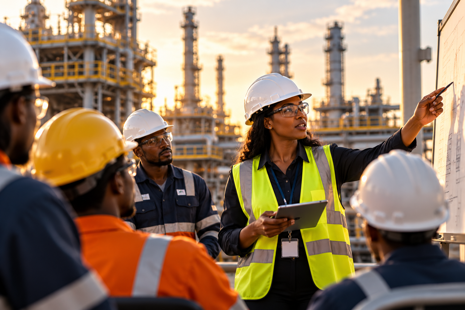 A leader training an industrial workforce